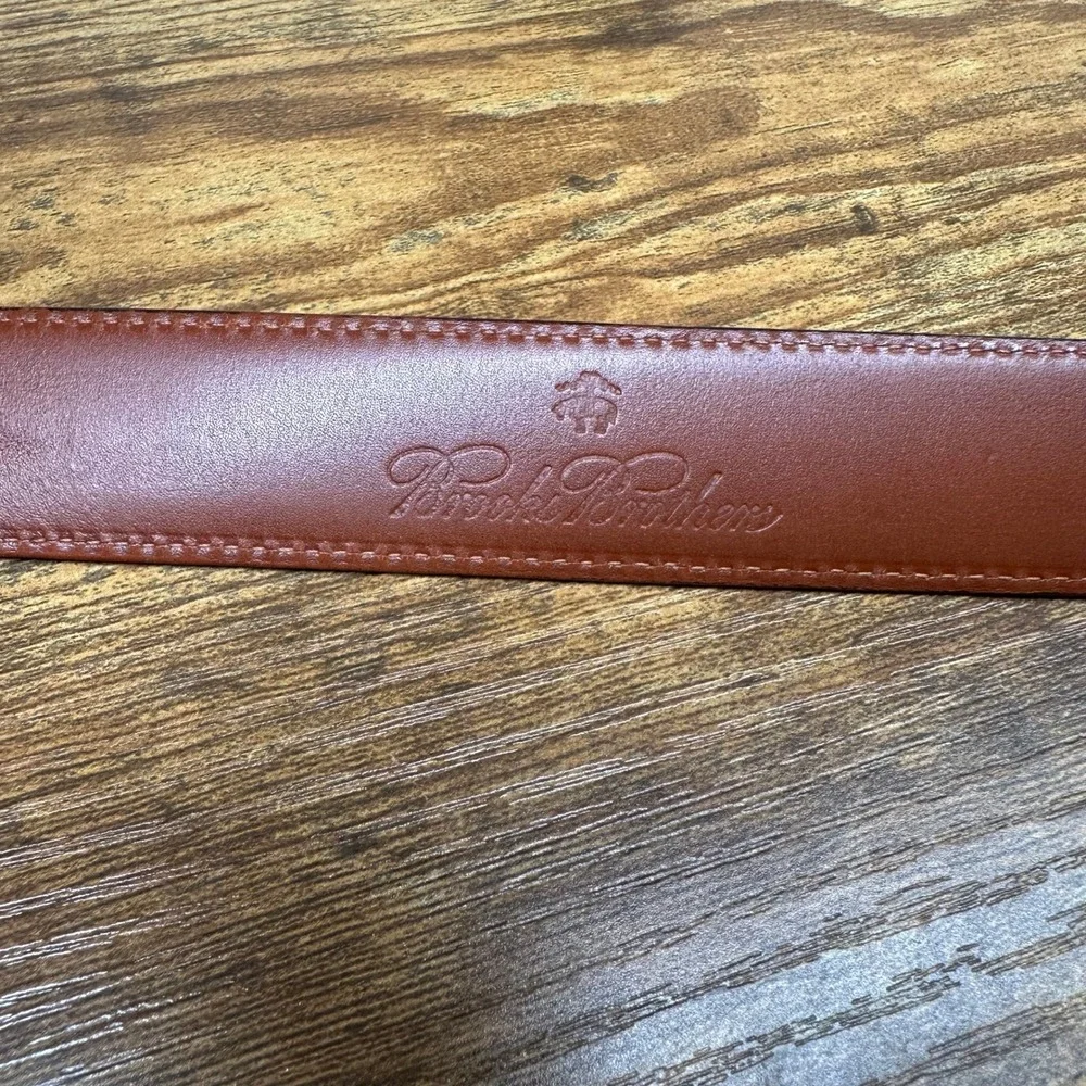 Brooks Brothers Mens Brown Leather Belt Made in Italy Contrast Stitch Size 36